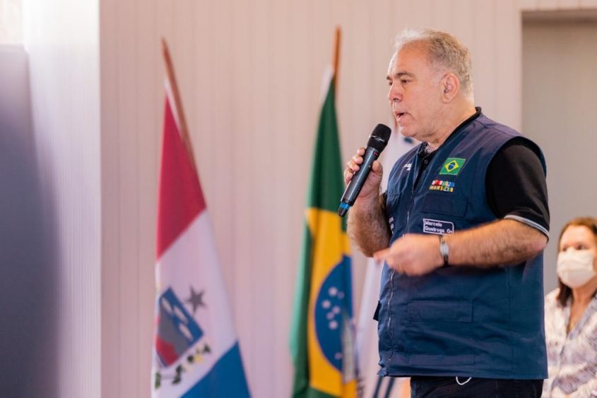 Ministro da Saúde, Marcelo Queiroga, aproveitou o momento de fala para destacar a prioridade que Maceió deu à vacinação contra a Covid-19. Foto: Edvan Ferreira / Secom Maceió
