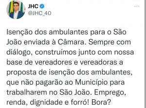 Prefeito JHC publicou a medida nas redes sociais. Foto: Reprodução